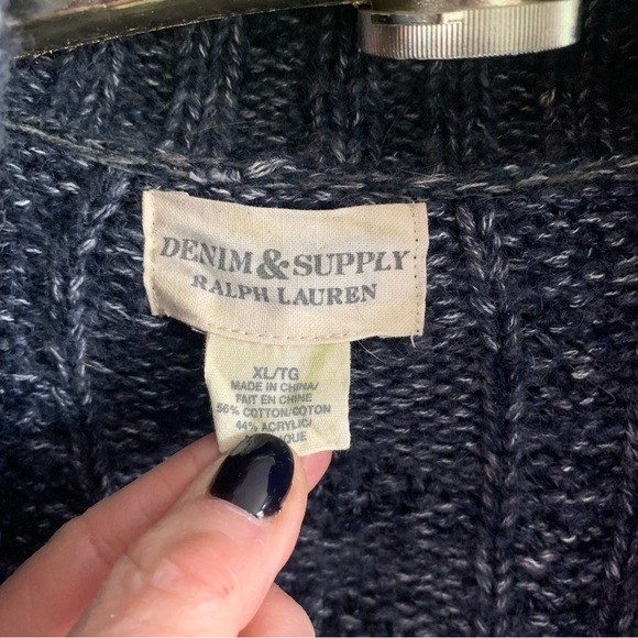 Ralph Lauren Denim and Supply Navy Cable Knit Open Front Cardigan, XL - Picture 4 of 6
